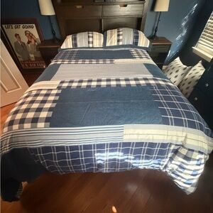 EUC Tommy Hilfiger Denim/Plaid Comforter & Sham Covers Full/Queen